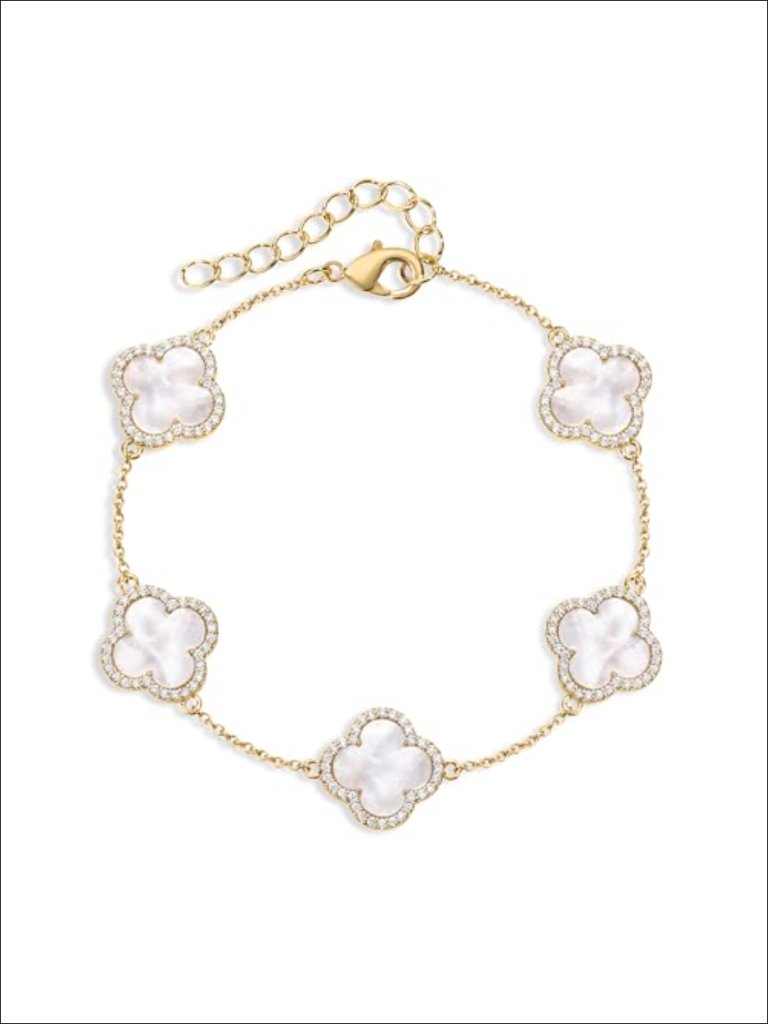 14k Gold Plated Clover Charm Chain Bracelet, Adjustable 6-7.5 Inches